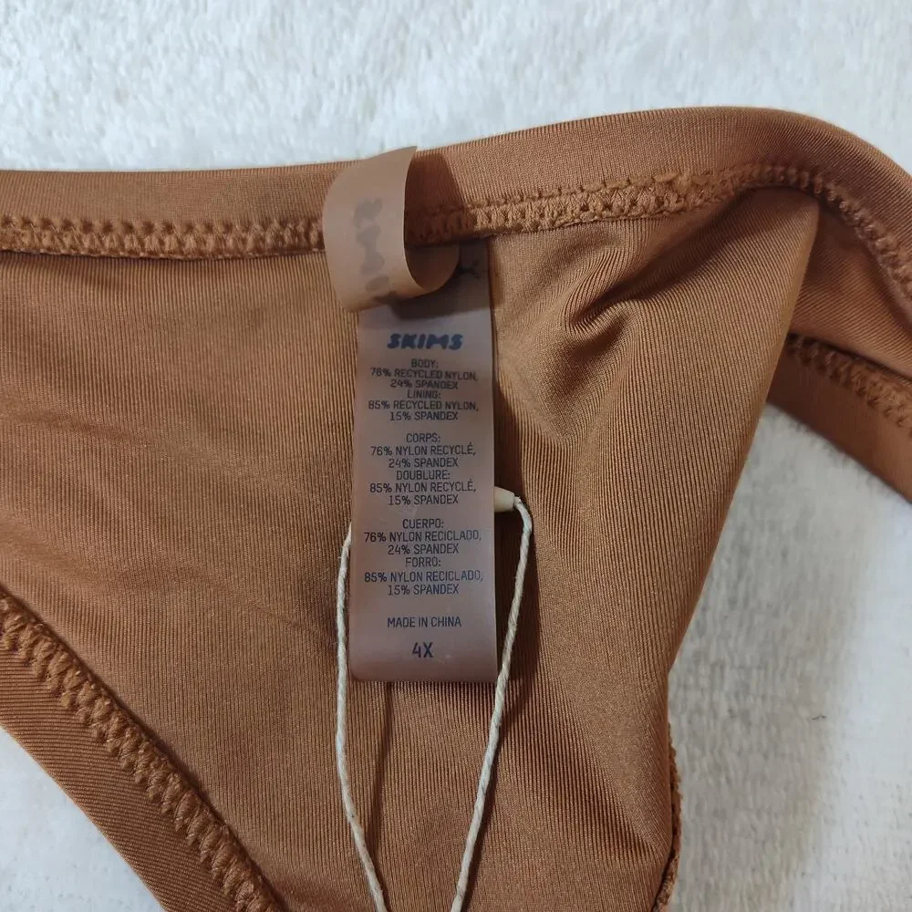 Skims Swim Thong Bikini Bottom Womens 4XL Almond Brown High Cut Stretch New Swim